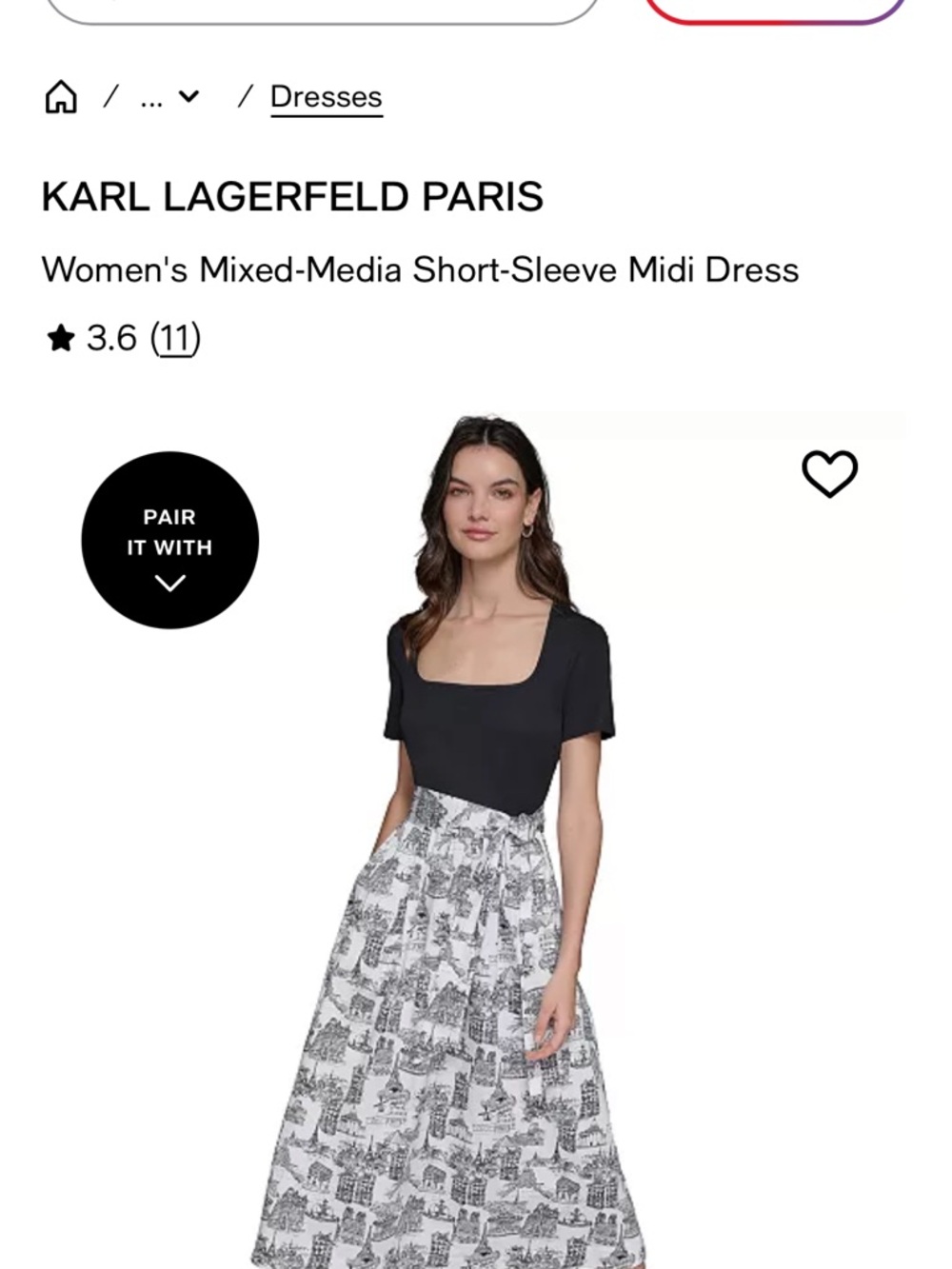 🌼 Karl Lagerfeld Paris Black & White Mixed-Media Midi Dress Size 6 Like New